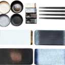 16 Pcs Sushi Plates with Sauce dish, Chopsticks and Chopsticks Holder, Ceramic Rectangular Platters Serving Tray Set, Sushi Dishes, Japanese Dinnerware Set