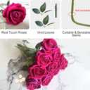 10-Pcs Artificial Rose Bouquets Faux Flowers with Flannel and Silk-Like Touch Highly Realistic Handmade Ideal for Home Office Wedding Hotel Festival Party Decorations Gifts Props (Fuchsia)