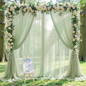 Shillance Sage Green Wedding Arch Draping Fabric, 2 Packs 29" x 20FT Sheer Fabric Arch Drapery Curtain Backdrop Ceiling Drapes for Wedding Arbor Ceremony Canopy Birthday Party Decorations