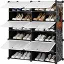 Simple Deluxe 6-Tier Shoe Rack Organizer with Doors, Stackable Shoe Storage Cabinet for Entryway Closet, Plastic Shoe Shelf with Metal Frame, Holds up to 24 Pairs for Bedroom Hallway, Black