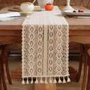 meioro Crochet Lace Table Runner, 10x48 Inch Boho Cotton Table Runners with Tassels, Rustic Farmhouse Table Decoration 48 Inches Long, Mesh Woven Table Decor for Wedding Bridal Shower Party