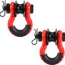 3/4" D Ring Shackle with Upgraded Snatch Blocks,57,000 lbs(28.5 Ton) Maximum Break Strength Heavy Duty Shackles with 7/8" Screw Pin for Tow Strap Winch Off Road Vehicle Recovery,2pack Red