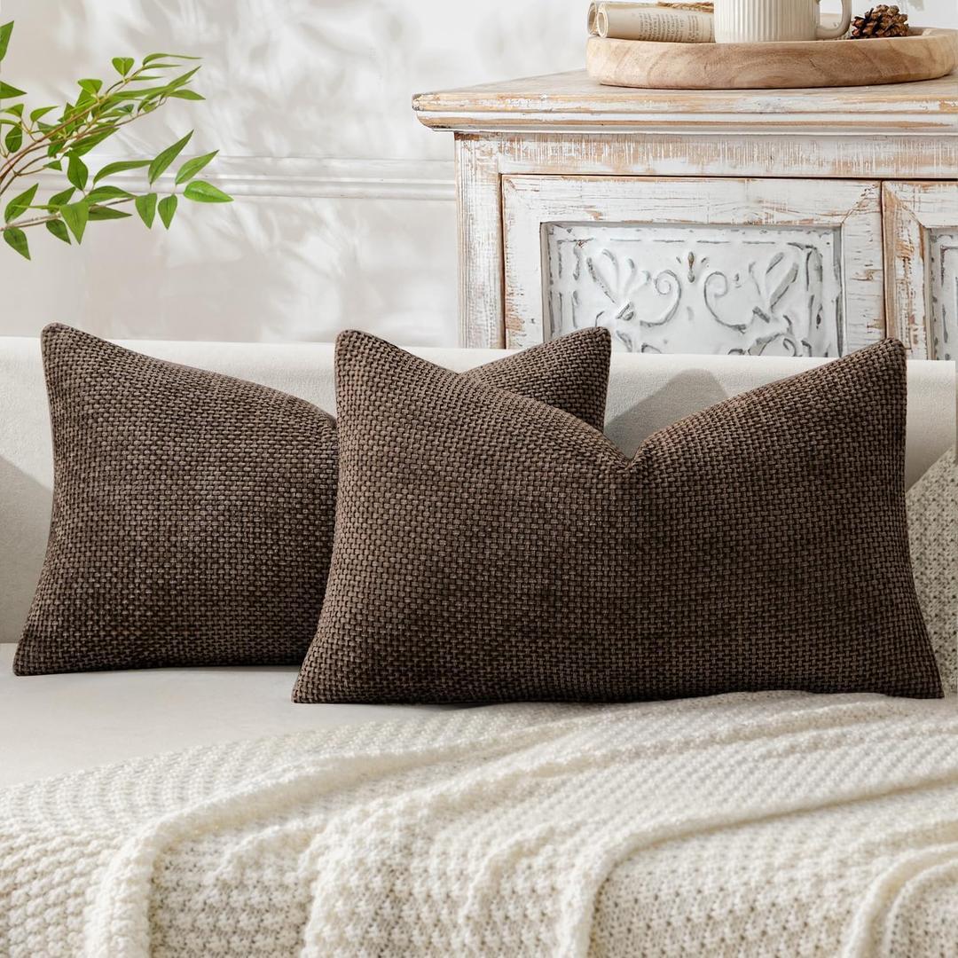 MIULEE Pack of 2 Lumbar Couch Throw Pillow Covers 20x12 Inch Dark Brown Modern Boho Accent Decorative Pillow Covers Soft Chenille Farmhouse Cushion Covers for Home Decor Bed Sofa Living Room