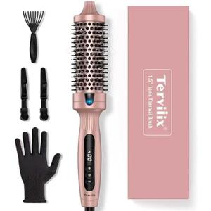Terviiix Thermal Brush Get Voluminous Style, Quick Heating Hot Brush, Ceramic Tourmaline Ionic Heated Curling Iron, Digital Display 9 Temperatures Curling Wand, Dual Voltage, 1.5 Inch