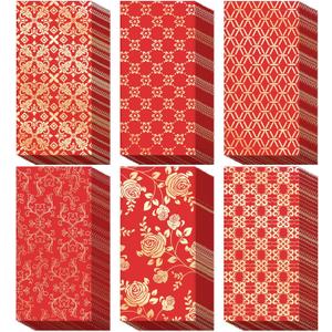 BINBE 66 Pcs Chinese New Year Red Envelopes 2026 Hong Bao Paper Gift Money Envelopes 6 Design Red Pocket Envelopes for Lunar Year Spring Festival Birthday Wedding Party