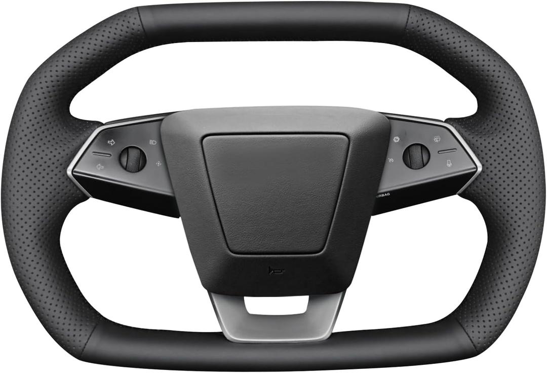 MEWANT Steering Wheel Cover Fit for Tesla Cybertruck 2023 2024 2025 Accessories of Black Perforated Microfiber Leather Steering Wheel Wrap