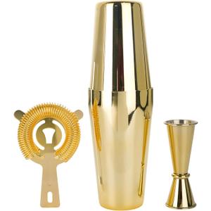 Cocktail Shaker Set 4-Piece Boston Shaker Kit with 20oz/25oz Shaker,Strainerand 0.5/1oz Double JiggerBar Set for Home Drink Mixer Bartendiing (Gold, 20oz/25oz)