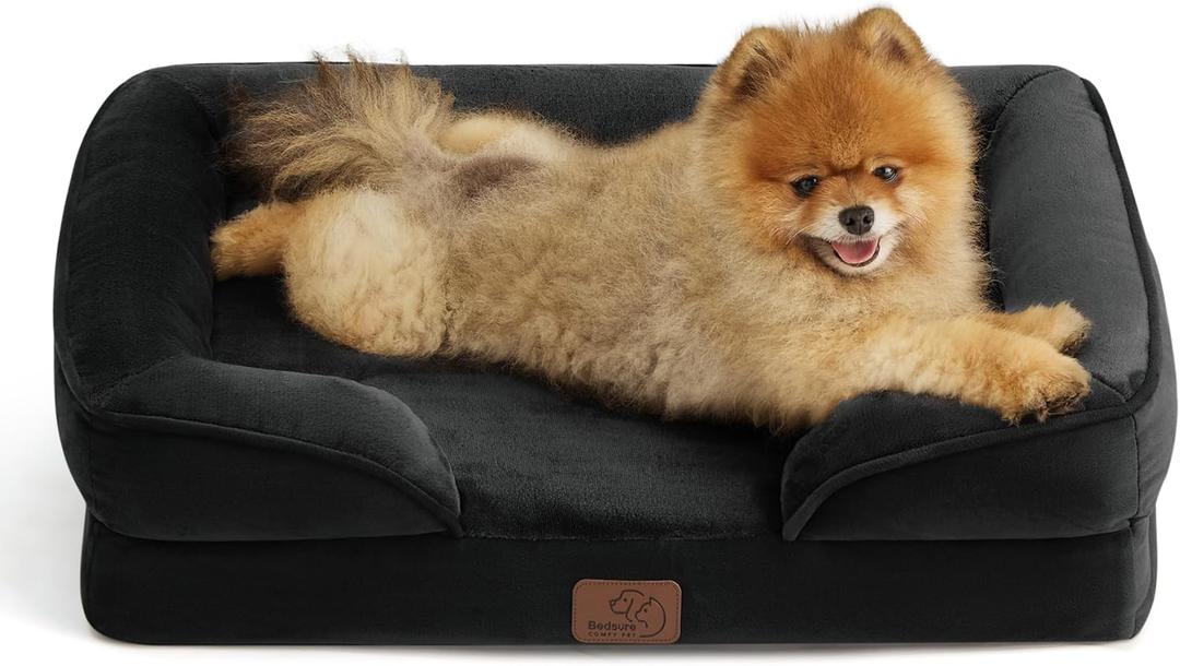 Bedsure Orthopedic Dog Beds for Small Dogs - Washable Small Dog Cat Bed Waterproof, Comfort Pet Couch Sofa with Washable Removable Cover, Pets Bed with Nonskid Bottom, Black, 24" Small