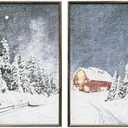 ArtbyHannah 16x24 Inch Christmas Canvas Wall Art, 2 Pack Framed Christmas Wall Decor, Winter Wall Art with Wall Christmas Tree Snowy Forest Scene, Winter Wall Decor for Christmas Wall Decoration