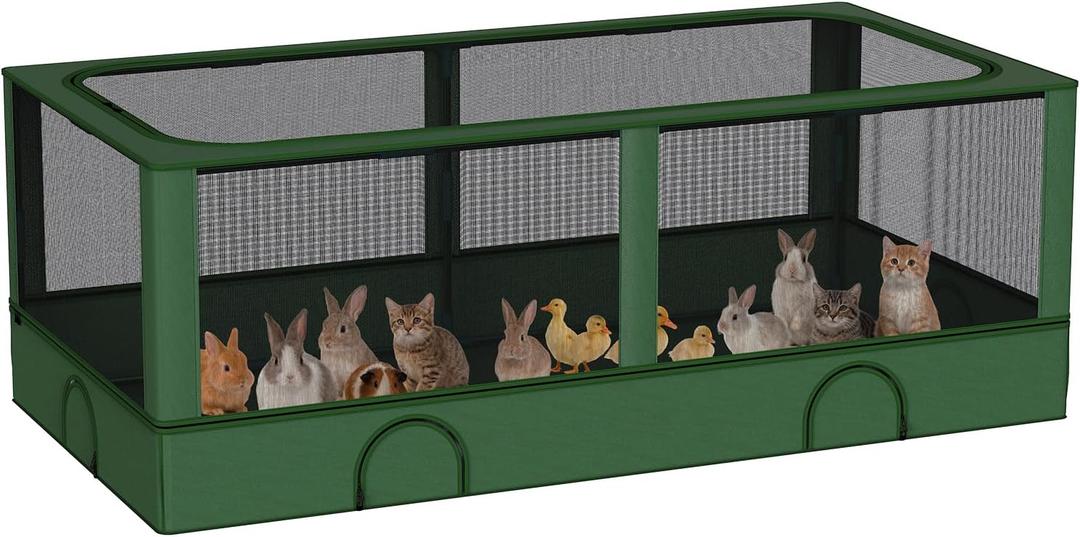 DINMO Small Animal Playpen, Chicken Brooder Box with Cover, Waterproof Indoor Outdoor Pet Cage with Sturdy Metal Frame for Bunny, Guinea Pig, Kitten, Puppy, Duck & Green