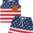 4th of July Toddler Baby Boy Outfit Shirt Tank Tops Shorts Kids Infant Summer Clothes (6-12 Months, A Navy Blue)