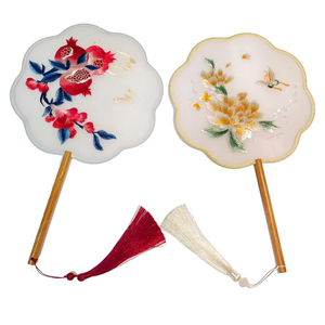 Lady's round hand fan,Two styles kit-Peony and pomegranate flower style,Chinese double-sided embroidery-Suitable for parties, decorations, dance performances, etc