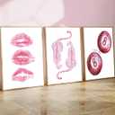 3Pcs Trendy Pink Leopard Canvas Wall Art Funky Retro Fashion Cheetah Kiss Lips Lucky 8 Ball Aesthetic Painting Pictures Wall Decor Poster Prints Artwork for Girls Dorm Living Room Bedroom Unframed