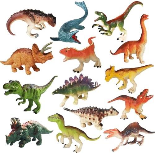 Yowlieu 14 Pcs Figures Toys Realistic Mini Dinosaurs Animal Figurines, Plastic Learning Educational Playset Animal Themed Party Supplies Cake Topper Ornaments for Easter Egg Birthday Christmas