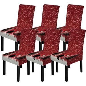 FOREVER QUEEN Red & White Classic Chair Covers 6 Pcs -Stretchable Washable Dining Chair Slipcovers,Festive Plaid Lace Back Covers for Home Kitchen Cafe,Daily Use Chair Protectors (Red - Christmas Tree)