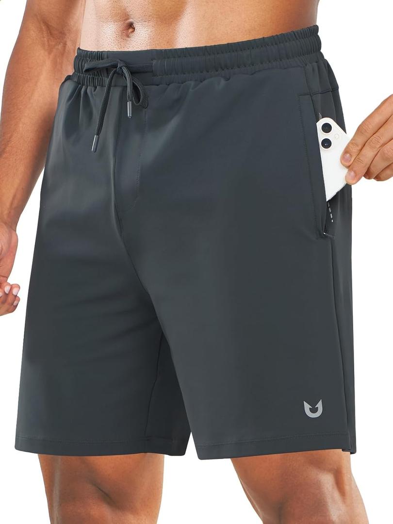 NORTHYARD Men's 7" Gym Shorts Knit Athletic Tennis Shorts for Men with Zipper Pockets for Workout Athletic Training (Large, Darkgrey)