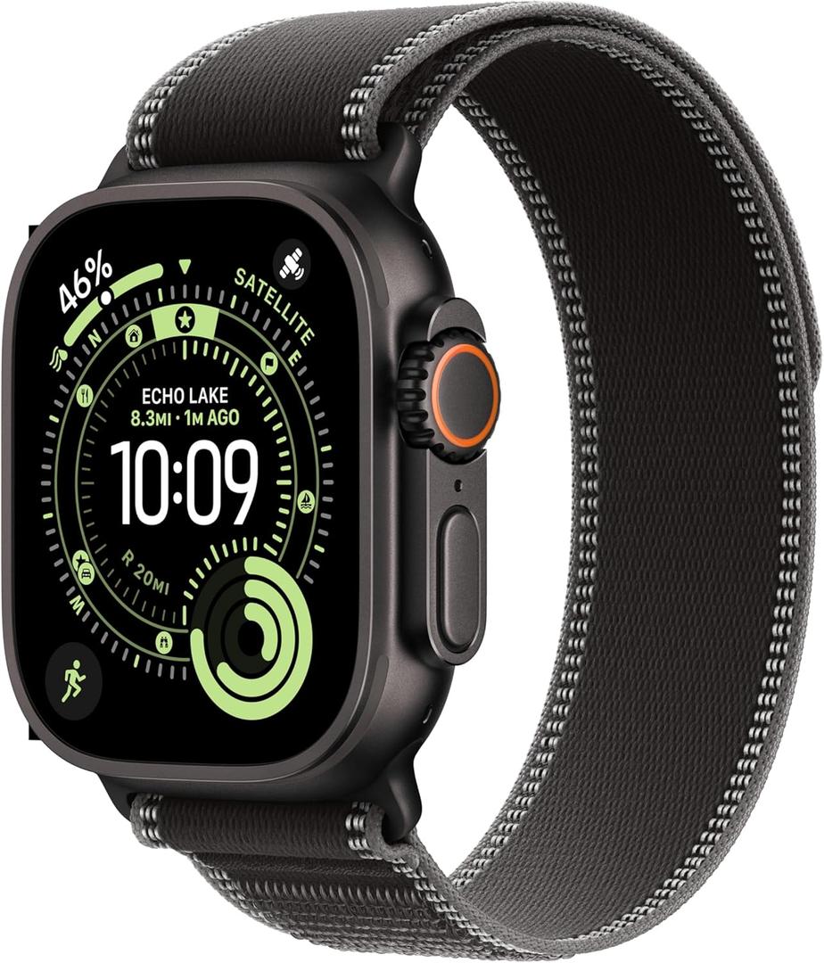 Apple Watch Ultra 3 [GPS + Cellular 49mm] Running & Multisport Smartwatch w/Rugged Titanium Case w/Black/Charcoal Trail Loop - S/M. Satellite Communications, Advanced Health & Fitness Tracking