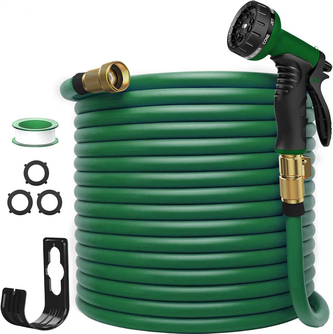 Garden Hose, Garden Hose 100ft With Nozzle & Holder, New Patented Flexible Hose, Water Hose Lightweight No-Kink Leak-Proof (Green)