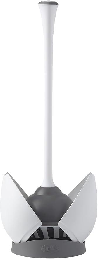 Clorox 620027 Toilet Plunger and Hideaway Caddy Bathroom Combo, Base, White/Grey