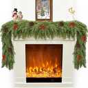 Christmas Cedar Garland for Mantle, Realistic Greenery Garland, Thickness Artificial Pine Garlands for Christmas Mantel Table Outdoor Indoor Xmas Holiday Seasonal Decor (6FT Red Berries, Pine Cones)