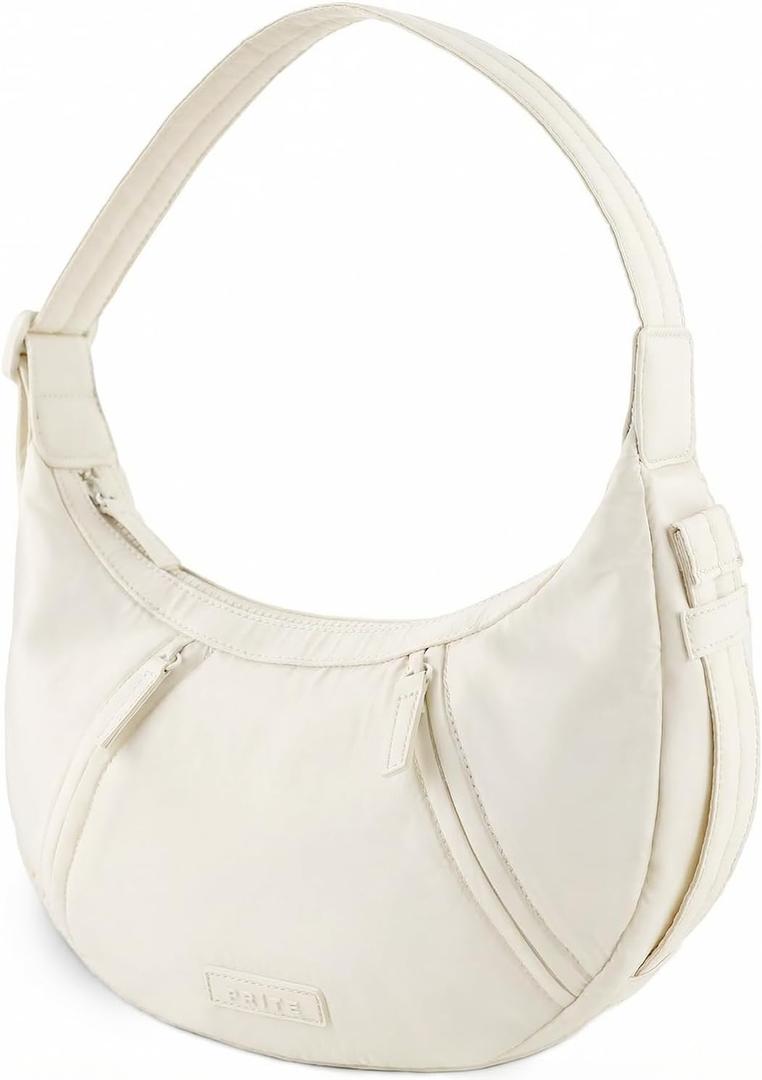Prite Shoulder Bag Lightweight Crossbody Bag for Women Crescent Travel Purse with Adjustable Strap, Pockets and Key Leash, Beige 