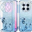 for Huawei Mate 50 Pro Case Clear Glitter Sparkle Aesthetic Huawei Mate 50 Pro Phone Case Silicone Soft Flower Transparent Shockproof Cover Purple Slim (Blue)