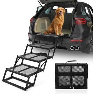 Dog Stairs for Car, Sturdy Metal Foldable Pet Steps Heavy Duty Non-Slip Dog Ramp for SUV High Bed, 300LBS Capacity Adjustable Height