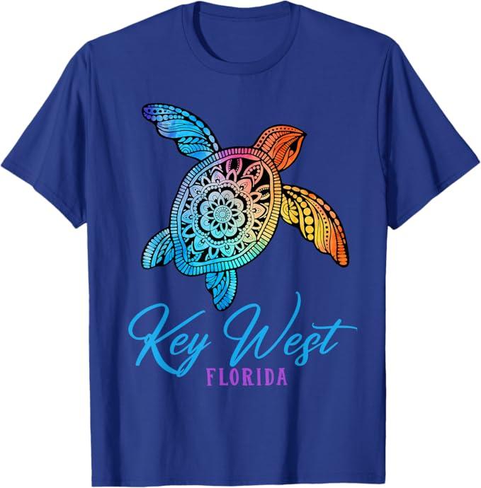 Key West T-Shirt Key West Florida Tribal Tie Dye Sea Turtle T-Shirt, S, Royal Blue