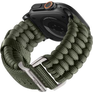 Braided Paracord Nylon Compatible with Apple Watch Ultra 2 Band - Tactical Military Paracord Watch Band for iWatch Series 10/9/8/7/SE2/SE/6/5/4/3/2/1 Survival Bracelets for Men Women (Armygreen)