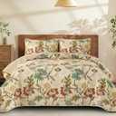 WONGS BEDDING Quilt Set Queen Size, Yellow Botanical Bedspread Bedding Set, 3 Pieces Floral Quilt with 2 Pillowcases, Soft Lightweight Microfiber Coverlet Set for All Season (96"x90")