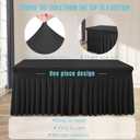 1 Pack Black Table Clothes for 6 Foot Rectangle Tables, Wrinkle Resistant Stretch Spandex Table Covers Fitted Tablecloth with Skirt for Event Banquet Wedding Birthday Party