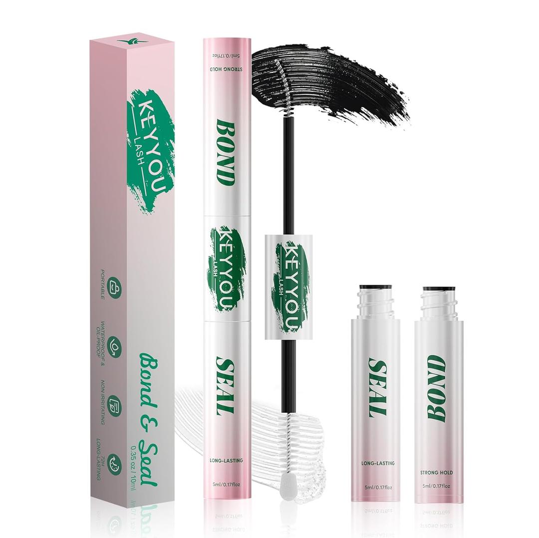 KEYYOU LASH Cluster Glue,New Lash Bond and Seal Waterproof for Eyelash Clusters,72Hours 2-in-1 Super Hold Long-Lasting Non-Irritating for DIY at Home (Black Bond,10ML)