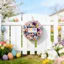 TEMPUS 22" Happy Easter Wreath for Front Door - Colorful Mesh Ribbon Door Hanger with Wooden Sign & Yellow Daisies - Vibrant Spring Porch Decor (Multicolor)