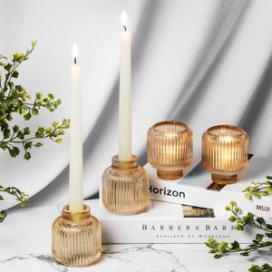 Set of 4 Gold Glass Candlesticks  Candle Sticks Holder Decor for Home or Events  Elegant Taper Candle Holders