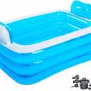 Inflatable Adult Bath Tub 2 Person,Freestanding Blow Up Bathtub with Foldable Portable Feature for Adult Spa,Indoor and Outdoor Universal Folding Pool with Electric Air Pump (Blue, 63"x43.3"x21.6")