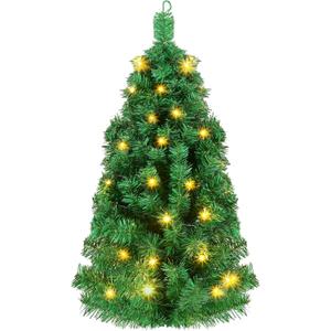 Poen 35 Inches Wall Mounted Christmas Tree - Artificial Xmas Tree with 50 LED Lights and Battery Case - Lighted Wall Decor for Home, Office, Apartment, Party Decorations