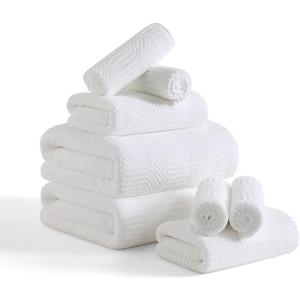 8 Piece Bath Towel Set-2 Oversized Bath Sheets(35"x70"),2 Hand Towels,4 Washcloths-Extra Large Microfiber Towel Sets, Less Lint Highly Absorbent & Quick Dry Bath Towels for Bathroom Gym Pool, White