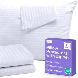 Set of 8 Pillow Protectors with Zipper King Size - 100% Resistant to Stains, Dust & Dirt - Washable Covers for Increased Pillow Lifespan