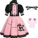 50s Outfit for Girls 50s Poodle Skirt Costume for Girls Halloween Party Dress Up 8-10Y