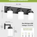 Bathroom Light Fixtures, Matte Black Bathroom Lighting Fixtures Over Mirror, Modern Vanity Light with White Glass Shade, Restroom Lighting Fixtures, 3-Light 22-inch