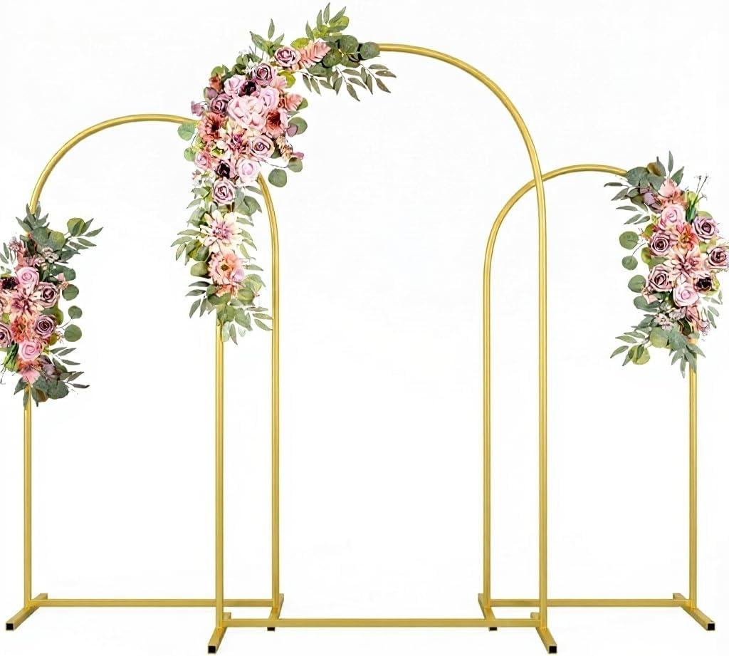 Metal Arch Backdrop Stand Wedding Arch frame Set of 3 (7.2FT/6.6FT/6FT) Gold Backdrop Arch Stand for Wedding Ceremony Birthday Party Baby Shower Graduation Ceremony Decoration