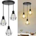 3-Light Pendant Light Fixtures, Adjustable Farmhouse Hanging Light Fixtures with E26 Base, Industrial Vintage Ceiling Lamp for Kitchen Island, Dining Room & Hallway