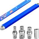 Offset Extension Wrench Set, 15" Impact-Ready Ratchet Extension Tool with 1/4", 3/8" & 1/2" Square Drive Adapters and 1/4" Socket, Zero Degree Tight Access Wrench for Hard-to-Reach Fasteners