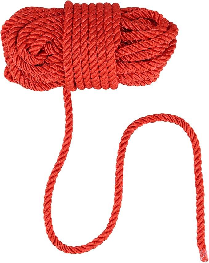 ZOENHOU 3 Pack 32 Feet 8 mm Red Soft Cotton Rope, Durable Thick Silk Rope