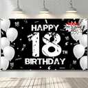 18th Birthday Decoration for Men Women, Fabric Happy 18th Birthday Backdrop Banner Black White, 18 Year Old Birthday Party Yard Sign Photo Booth Props Decor Supplies for Boys Girls
