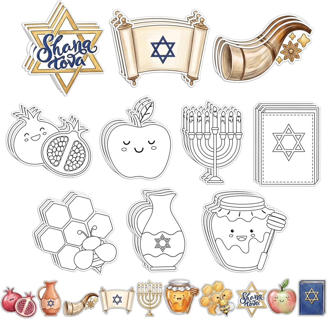 30Pcs Rosh Hashanah Color Your Own Magnets Art Craft Kits for Kids, One Size