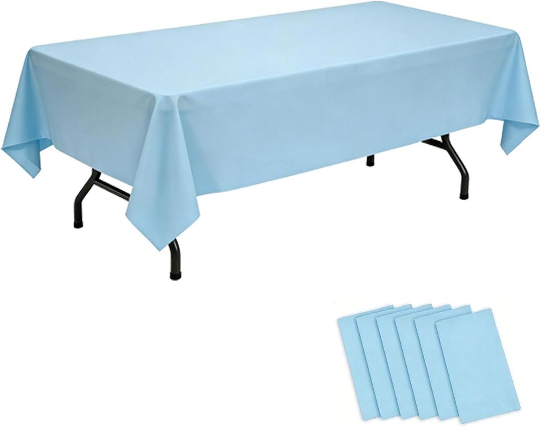 Table Cloths Disposable 6 Pack Light Blue, 108x54 Inch Blue Plastic Tablecloth Waterproof Rectangle Table Covers for Wedding, Birthday, Bridal Shower, Graduation, Prom, Disco & Party Supplies