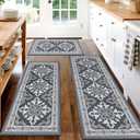3-Piece Kitchen Rugs, Non-Slip & Washable Floor Mats, Water-Absorbent Area Pad, Standing Desk Mat for Office, Home, Doorway, Laundry, Kitchen Accessories (Grey)