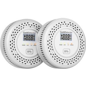 2-Pack Smoke Detector Carbon Monoxide Detector Combo,Combination Smoke and Carbon Monoxide Detector with Display,Essential CO Alarm with Battery