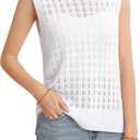 QUALFORT Sleeveless Tank Tops for Women, Crochet Summer Sweater Vest, Hollow Out Knit Casual Shirts, Beach Vacation Outfits (M)